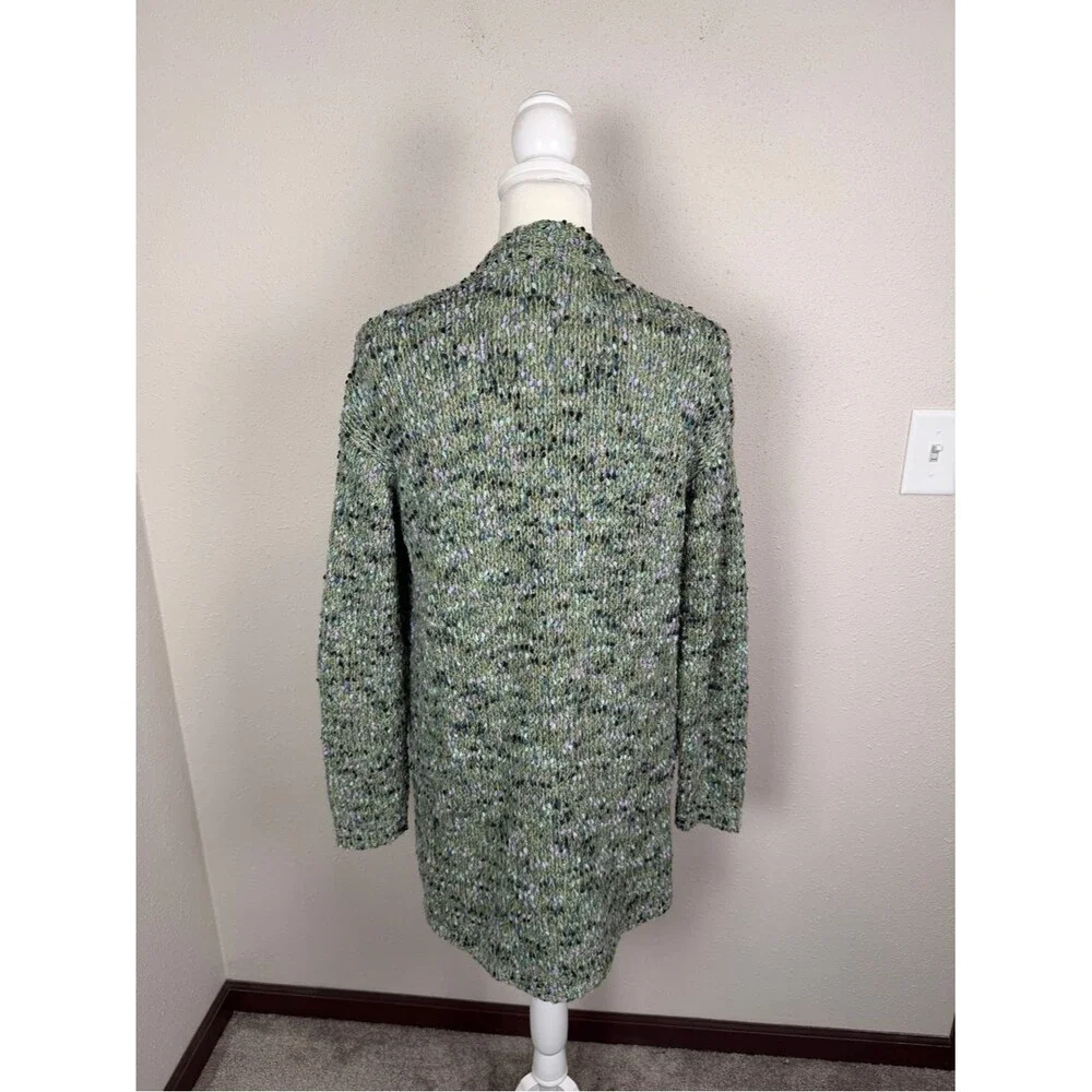 J. Jill Open Front Cardigan Sweater Green Speckled Knit Cozy Layer Women XS